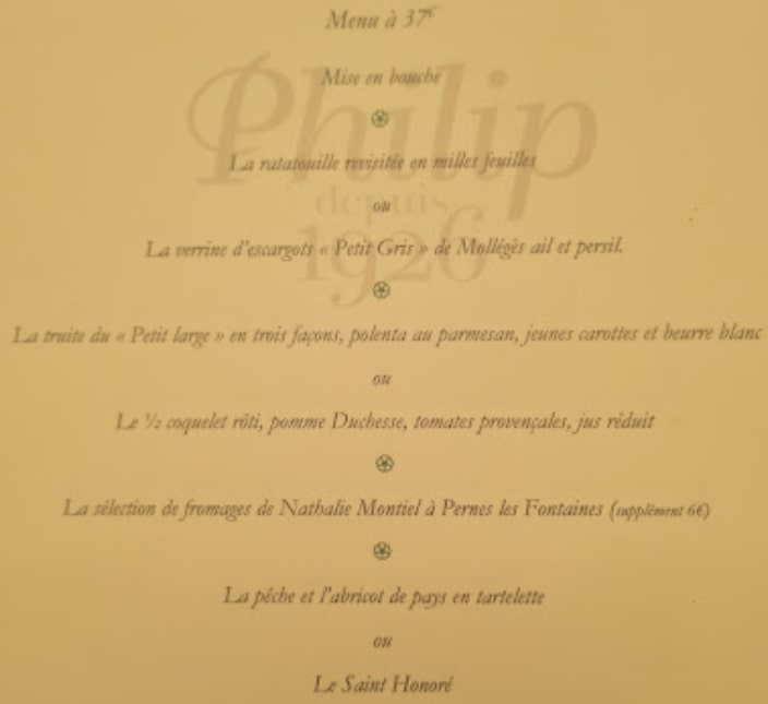 Le menu à 27€ au restaurant Chez Philip